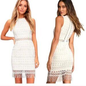 Lulus Kenna White Crochet Lace Sleeveless Bodycon Dress size Medium